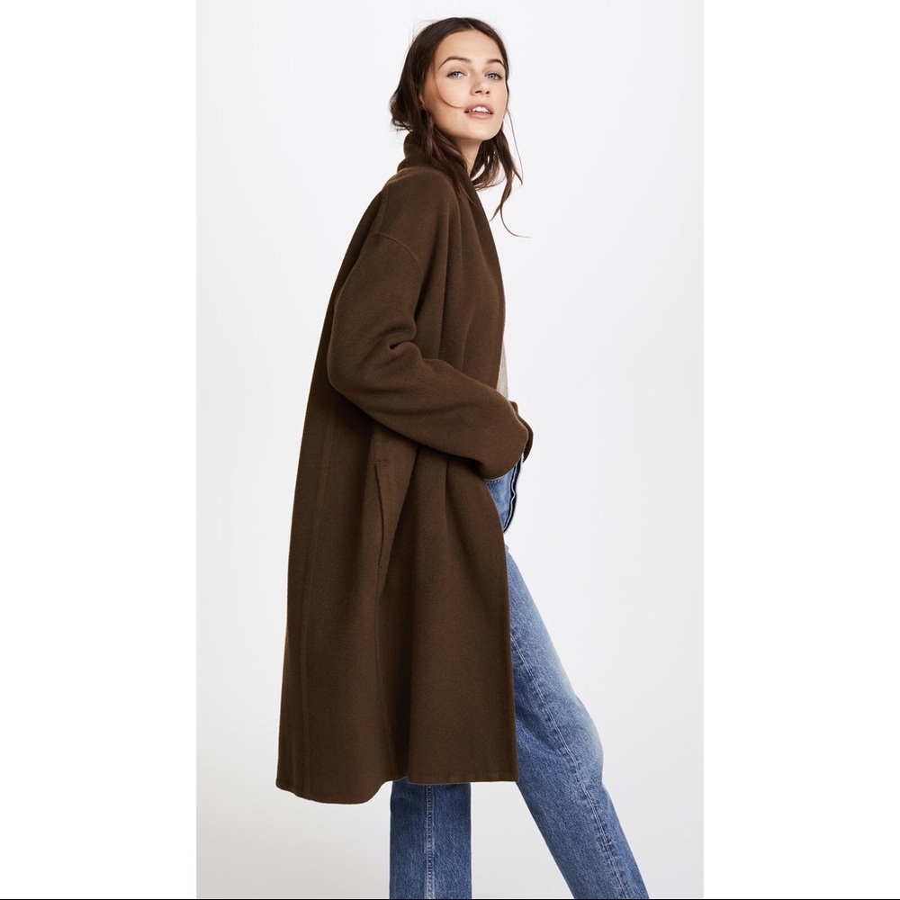 New VInce High Collar Wool-Blend V - Neck Coat - L